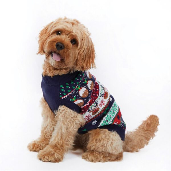 Hunde Christmas Sweater blau Muster retro