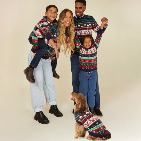 Hunde Christmas Sweater blau Muster retro
