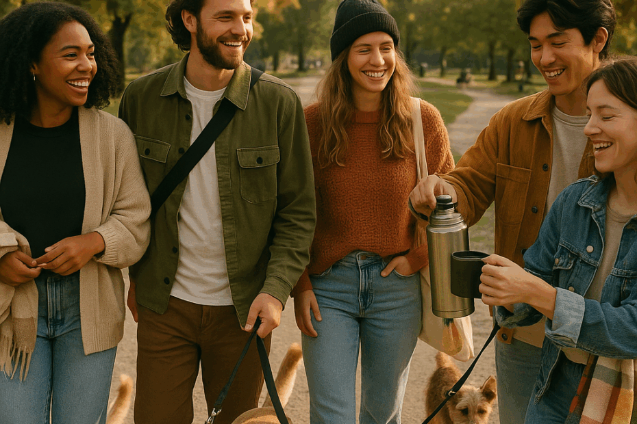 Wuff und Walk Görlitzer Park - Menschen gehen mit Hunden durch den Görlitzer Park in Berlin