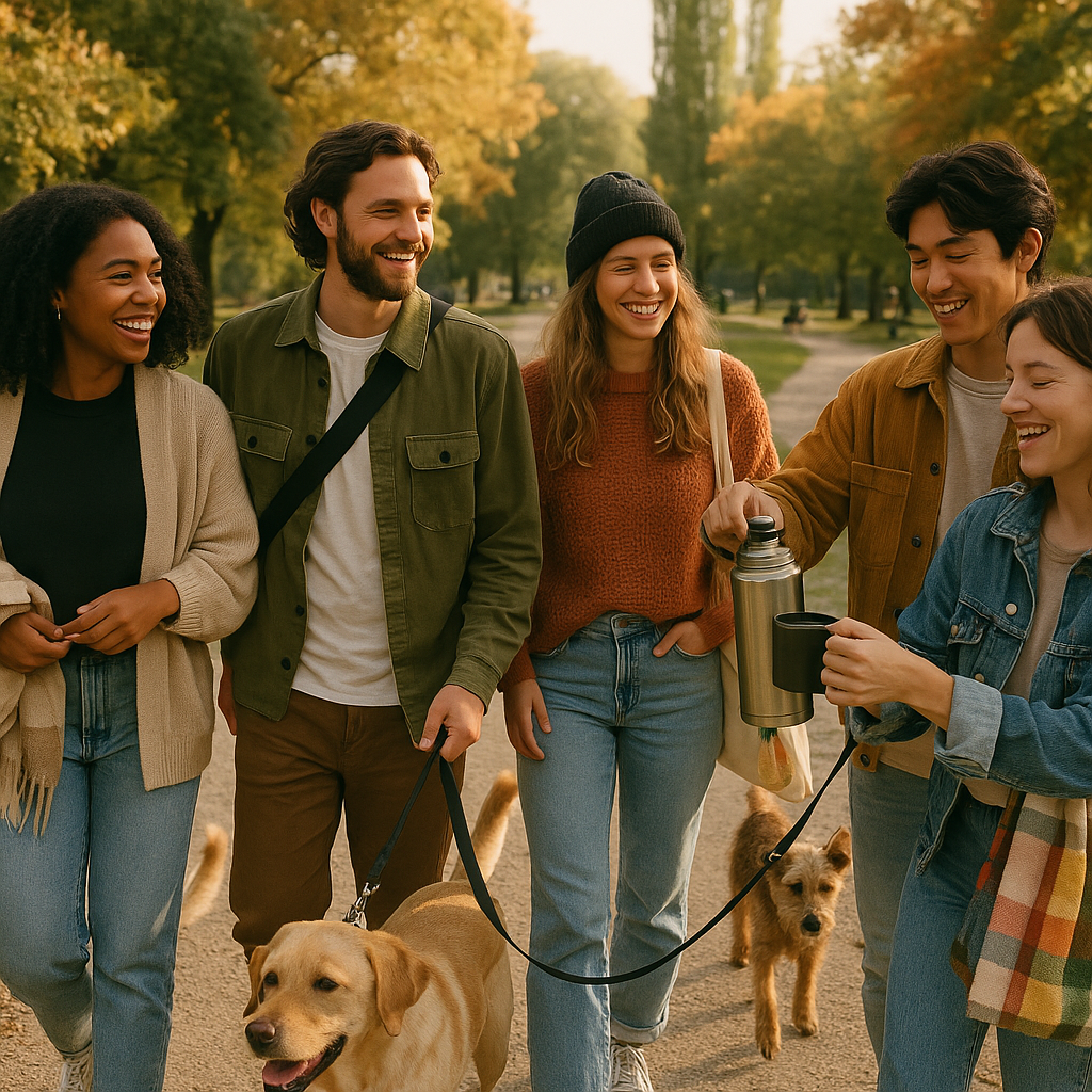 Menschen gehen mit Hunden durch den Görlitzer Park in Berlin
