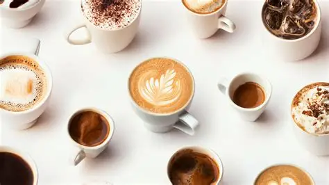 Bild von Aromatisch Kaffee Moment von Olesia. Zu sehen sind Cappuccino, Latte Macchiato und Espresso.